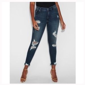 express wrapped dark wash jeans